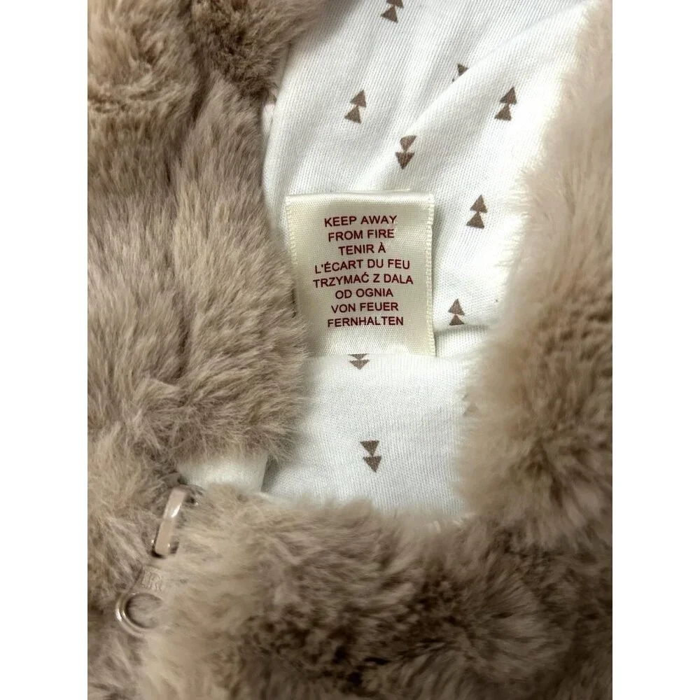 First Wish Snowsuit Baby 3-6 Months Tan Faux Fur Hood Ears Footed‎ Lined SO SOFT